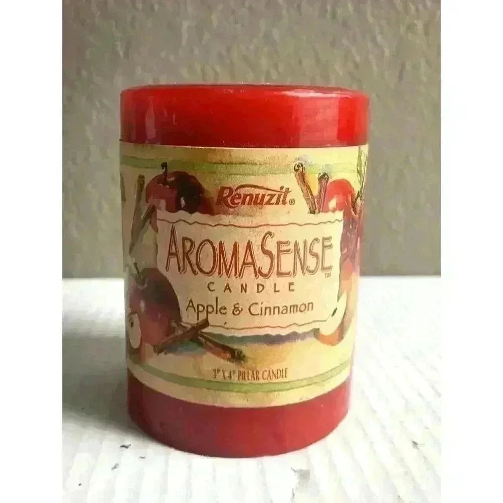 RENUZIT 1999 Aromasense 3" X 4" Pillar Candle Apple‎ & Cinnamon New DISCONTINUED